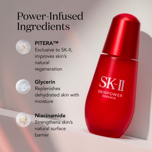 SK-II SKINPOWER Essence is a pore minimizing anti aging serum that hydrates and reduces the appearance of fine lines slide2